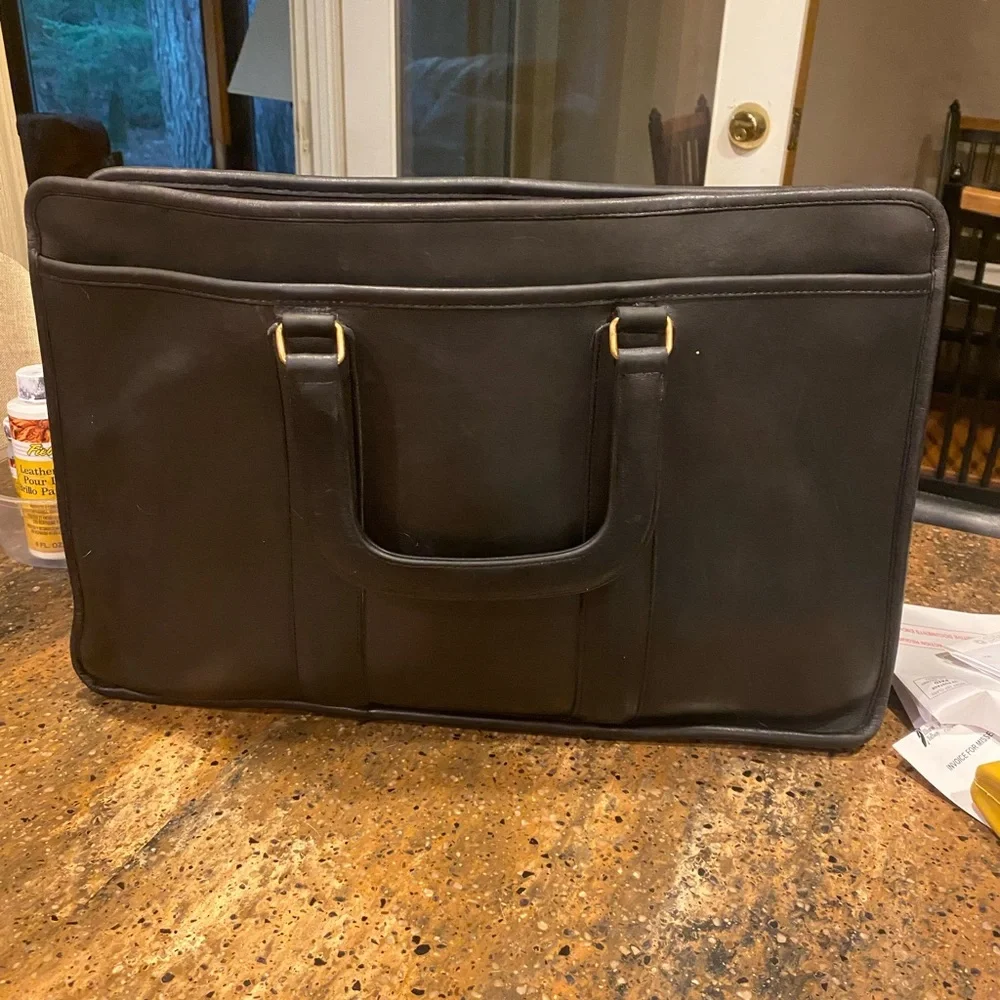 Coach black leather briefcase unisex